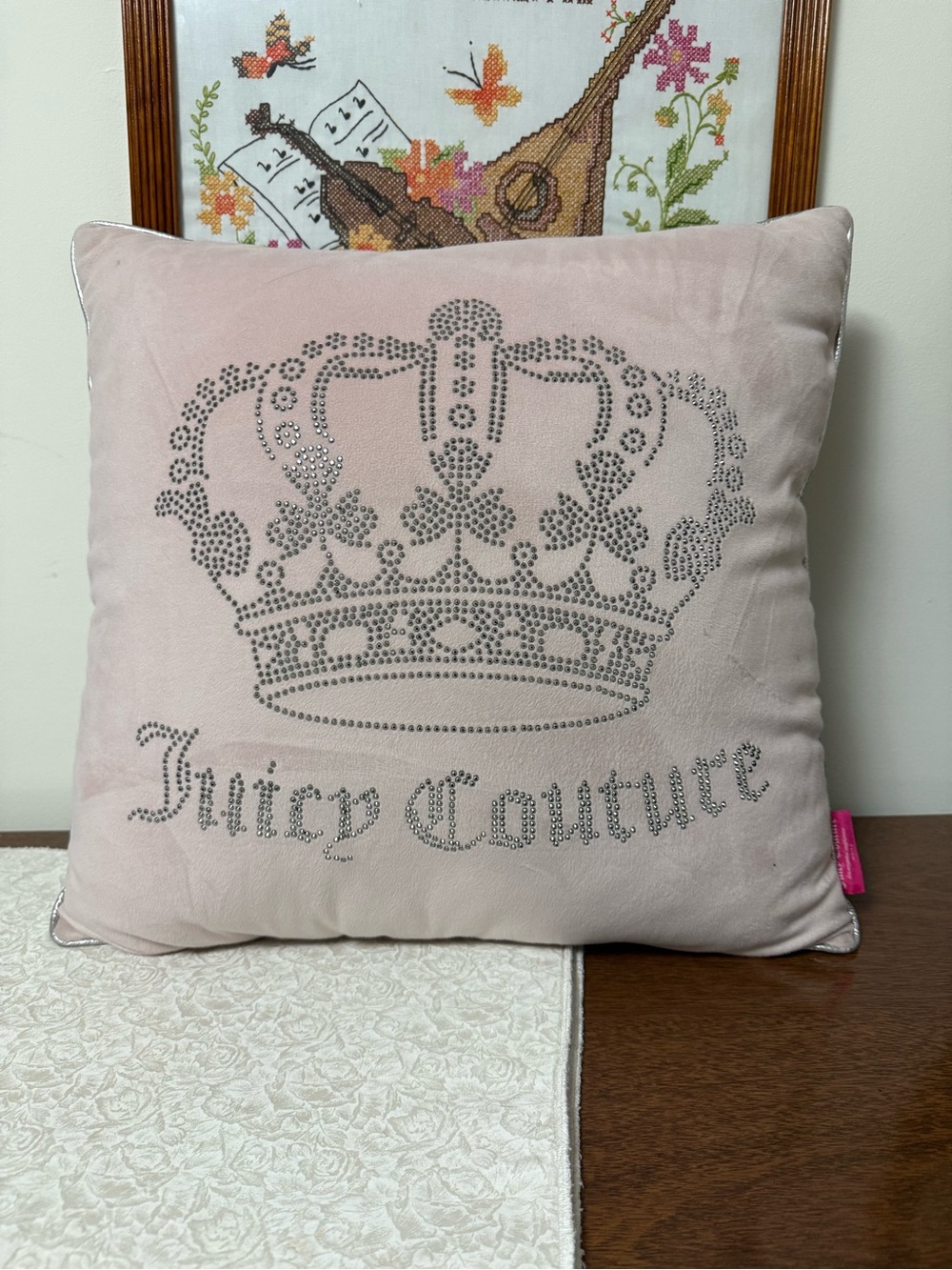 Juicy Couture GOTHIC RHINESTONE CROWN PILLOW Blush Pink Pillow